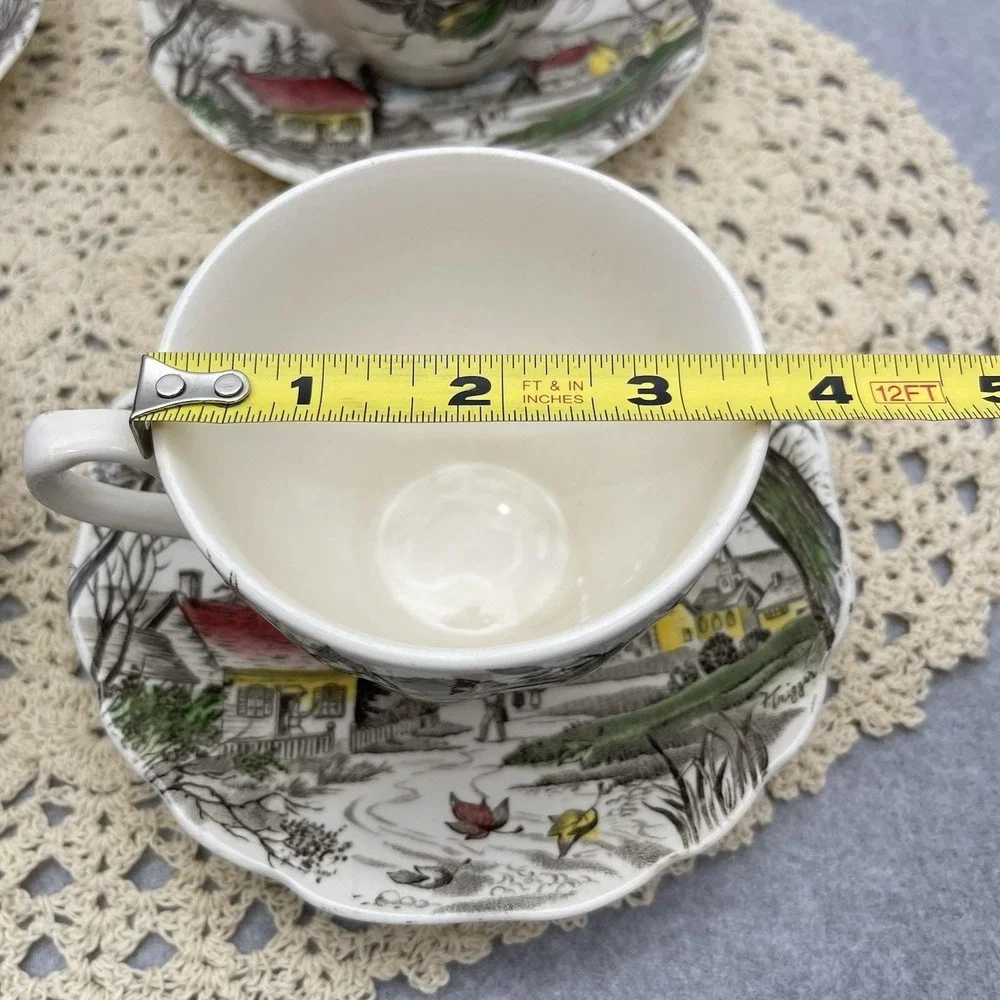 Vintage 1955 J & G Meakin Welcome Home Cups & Saucers Hand Painted Discontinued